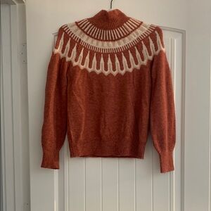 Rust Orange Knit Sweater with Patterned Yoke